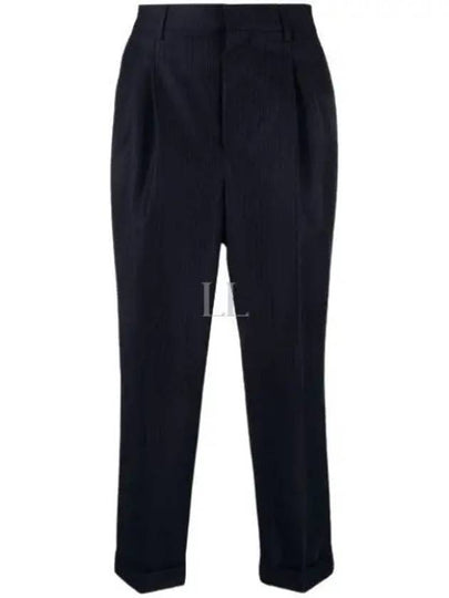 Men's Pinstriped Tailored Cropped Slacks Navy - AMI - BALAAN 2