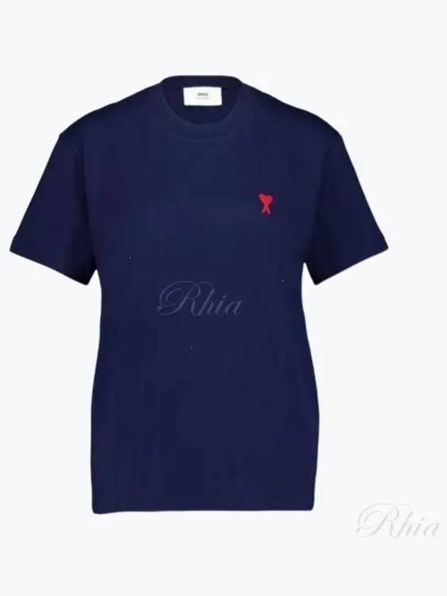 Small Heart Logo Short Sleeve T-Shirt Navy - AMI - BALAAN 2