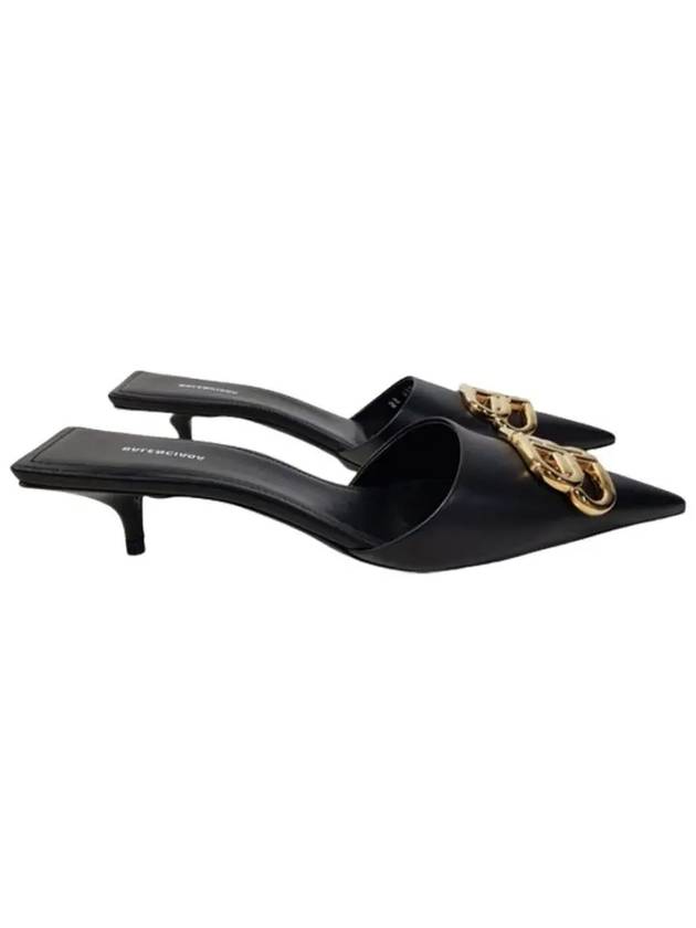 Women's Gold Logo Sandals Heel Black - BALENCIAGA - BALAAN.