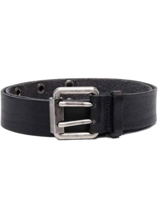 Square Buckle Leather Belt Black - SAINT LAURENT - BALAAN 1