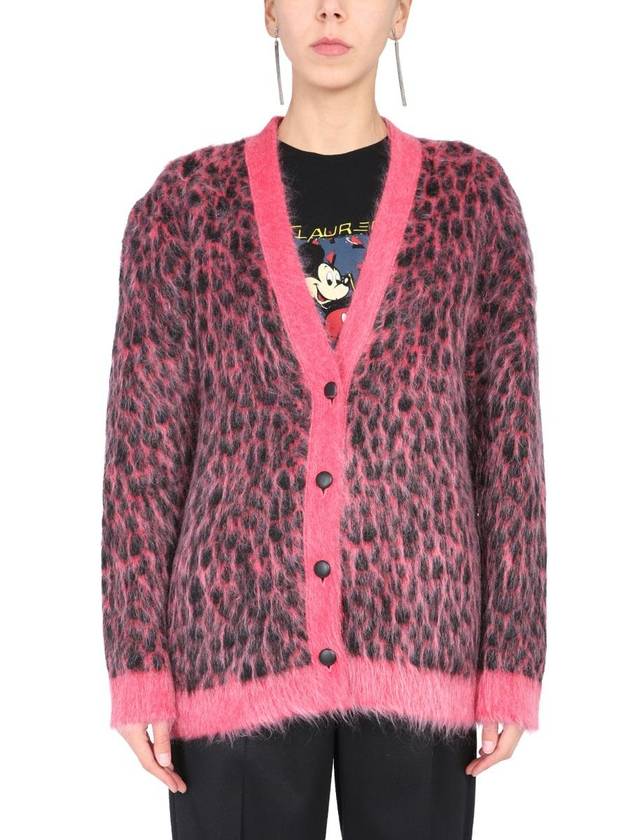 Leopard Jacquard Cardigan Pink - SAINT LAURENT - BALAAN 2