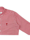 Small Heart Logo Gingham Button Long Sleeves Shirt Red - AMI - BALAAN 5