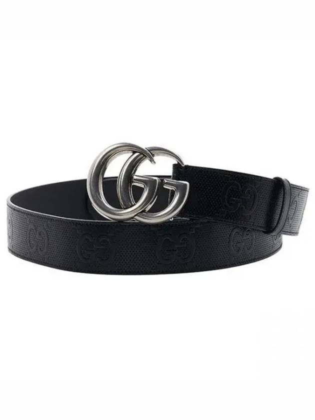 GG Marmont Emboss Leather Belt Black - GUCCI - BALAAN 2