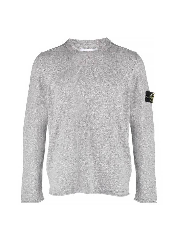 Logo Patch Crew Neck Cotton Nylon Knit Top Heather Grey - STONE ISLAND - BALAAN 2