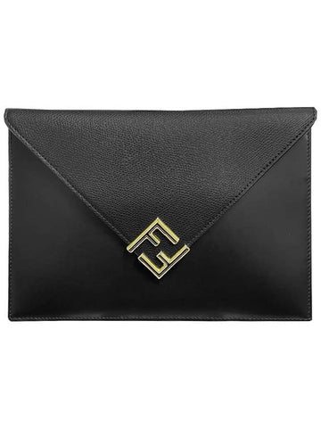 FF gold logo large clutch bag black - FENDI - BALAAN 1
