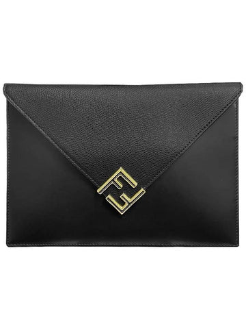 FF Gold Logo Large Pouch Bag Black - FENDI - BALAAN 1