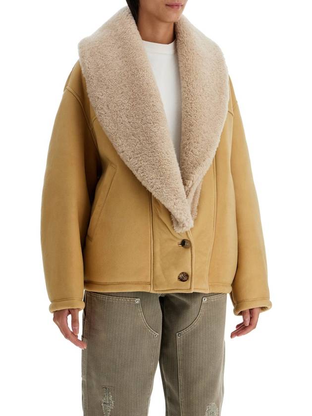 Wide shearling shawl collar sheepskin jacket brown - GOLDEN GOOSE - BALAAN 3