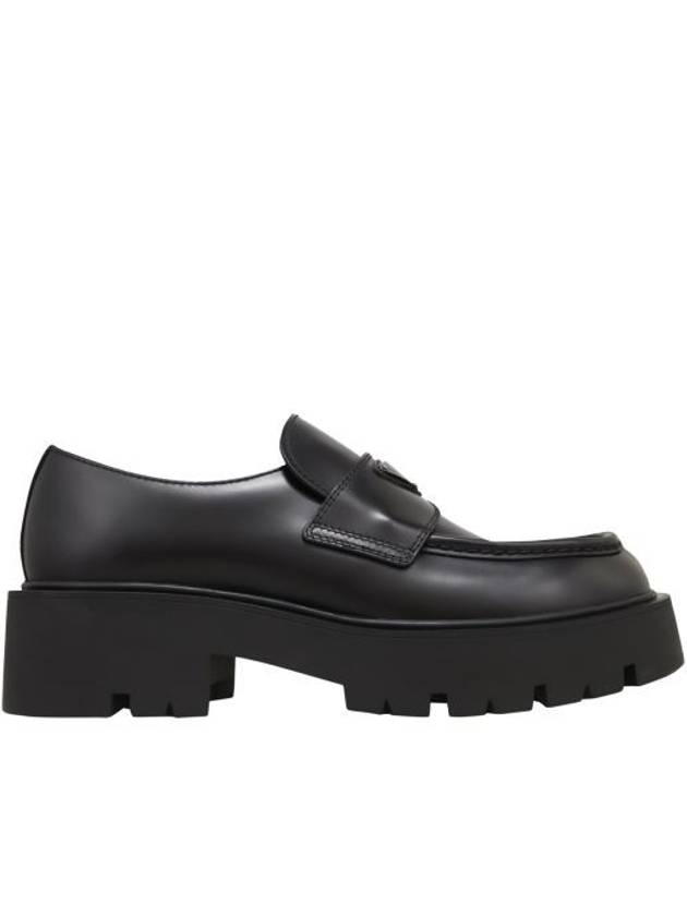 Triangle Logo Brushed Leather Loafers Black - PRADA - BALAAN 2