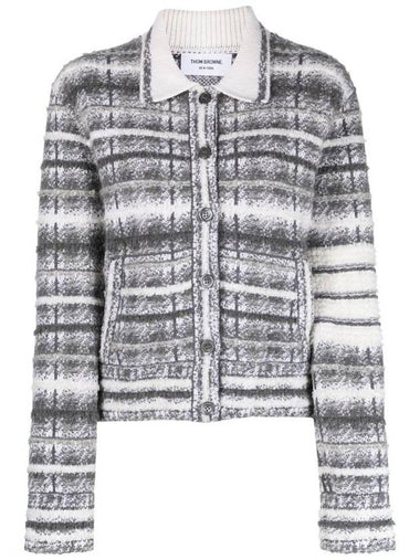 Tartan Check 4 Bar Cardigan Grey - THOM BROWNE - BALAAN 1