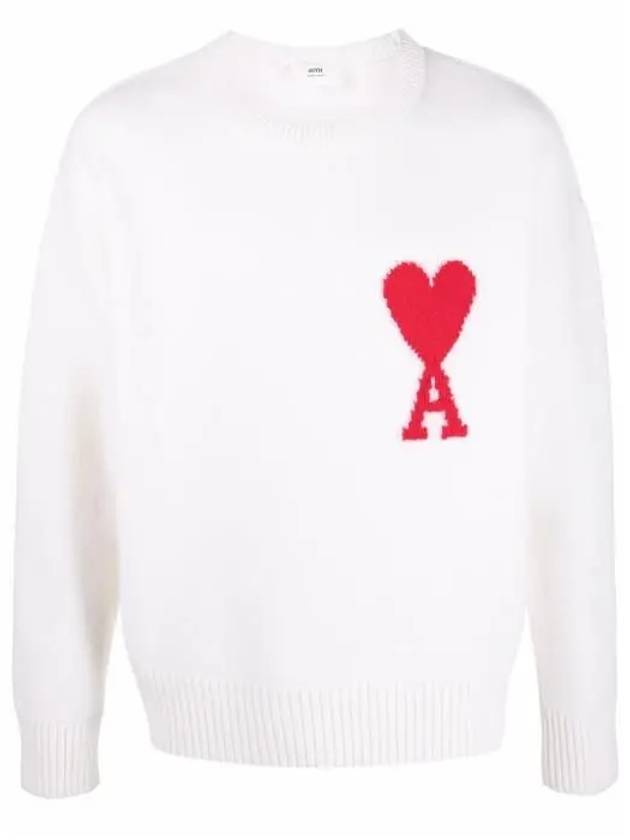 Big Heart Logo Oversized Intarsia Knit Top White - AMI - BALAAN 2