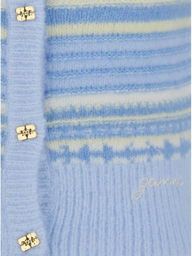 Striped Soft Wool Cardigan Light Blue - GANNI - BALAAN 4