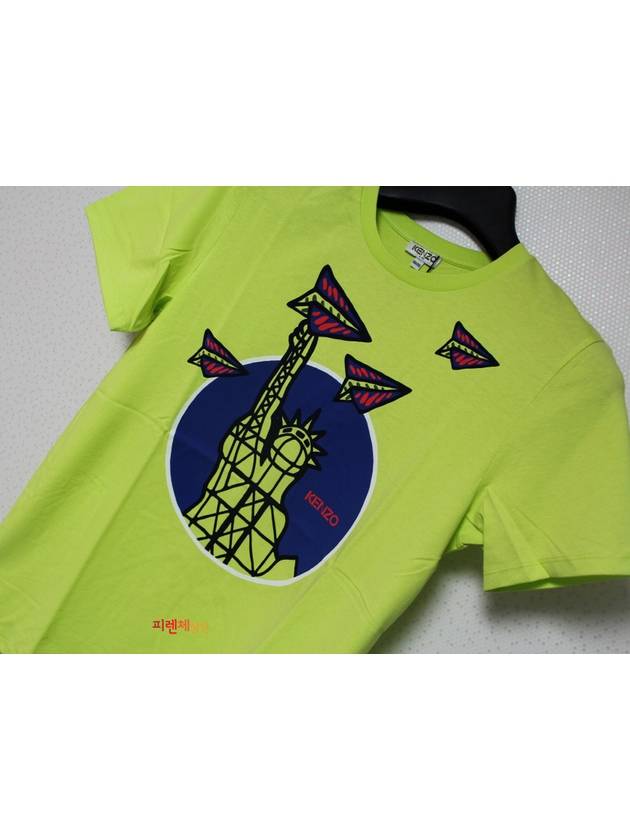 Neon yellow goddess statue face airplane short sleeve tshirt - KENZO - BALAAN 4