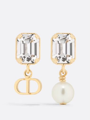 Petit CD Earrings Gold Finish Metal White Resin Pearl Silver Tone Crystal E3574WOMCY D03S - DIOR - BALAAN 1