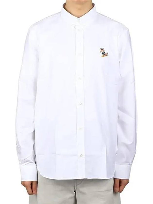 Dressed Fox Patch Relaxed Long Sleeve Shirt White - MAISON KITSUNE - BALAAN.