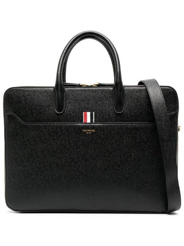 Pebble Grain Double Compartment Briefcase Black - THOM BROWNE - BALAAN 1