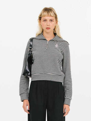 JK Striped Half Zip-Up Sweatshirt Grey - JUN BY JUN K - BALAAN 1