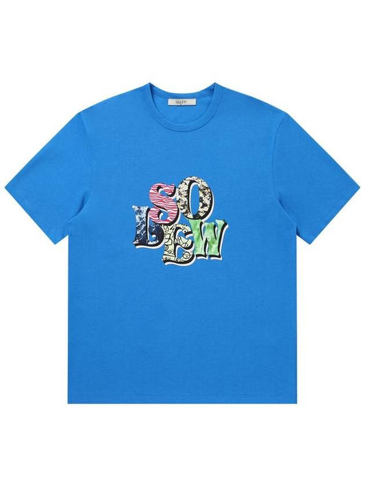 Men's Logo Graphic Short Sleeve T-Shirt Blue SW23ETS02BL - SOLEW - BALAAN 2