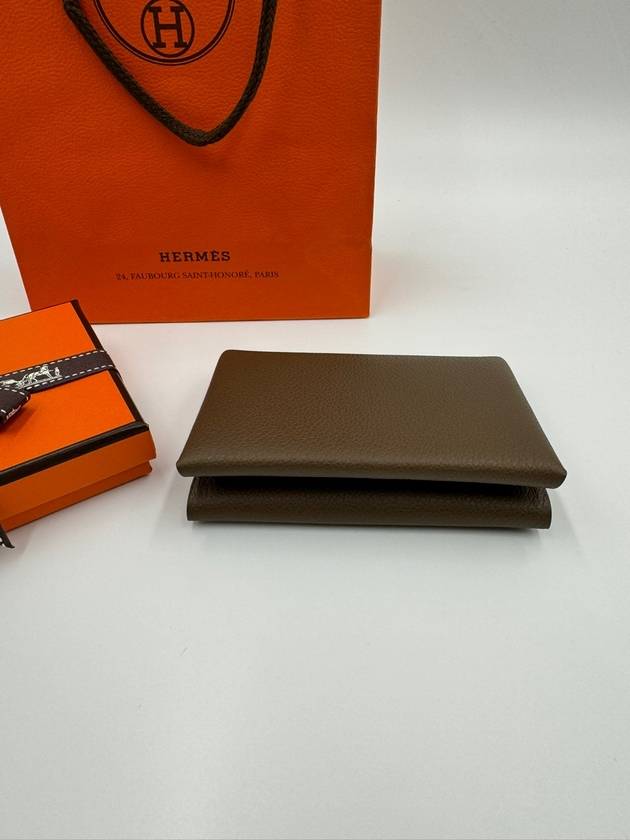 Calvi Duo Card Wallet Compact Evercolor Leather Tundra H085238 - HERMES - BALAAN 4