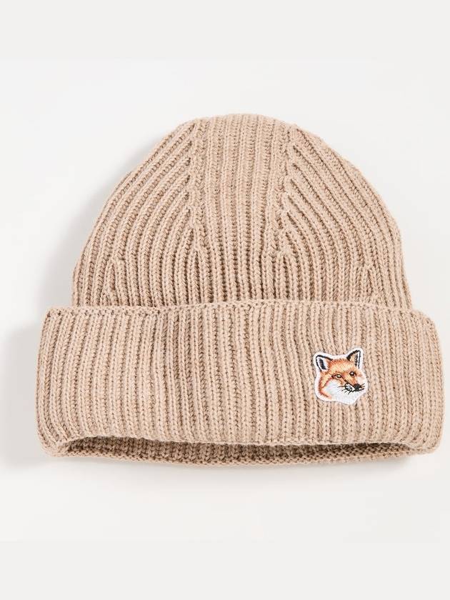 Fox Head Patch Ribbed Beanie Beige - MAISON KITSUNE - BALAAN 2