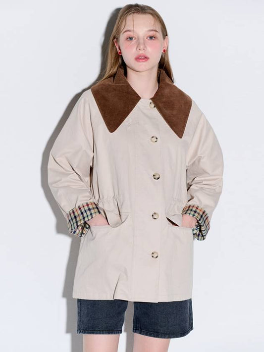 Corduroy Collar Half Trench Coat Beige - OPENING SUNSHINE - BALAAN 2