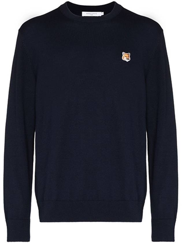 Fox Head Patch Regular Round Neck Pullover Knit Top Navy - MAISON KITSUNE - BALAAN 2