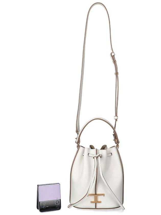 T Timeless Leather Micro Logo Bucket Bag White - TOD'S - BALAAN 3