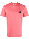 Logo Patch Cotton Short Sleeve T-Shirt Pink - STONE ISLAND - BALAAN 2