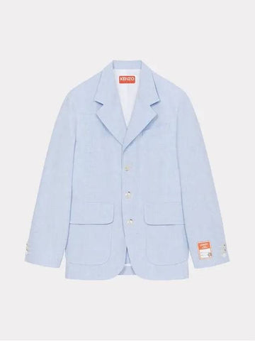 Oversized Fit Linen Blazer Jacket Blue - KENZO - BALAAN 1