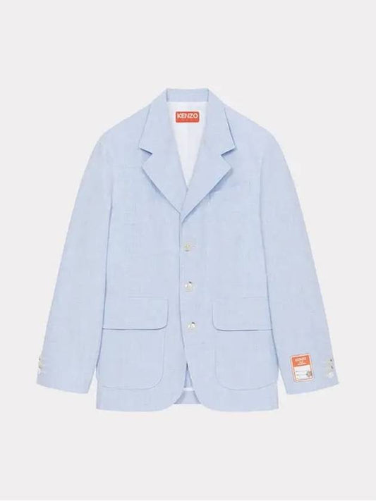 Oversized Fit Linen Blazer Jacket Blue - KENZO - BALAAN 1