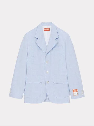 Oversized Fit Linen Blazer Jacket Blue - KENZO - BALAAN 1