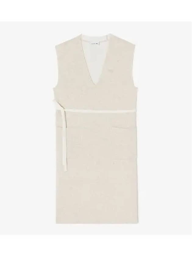 Women s V neck Sleeveless Dress Cream - LACOSTE - BALAAN 1