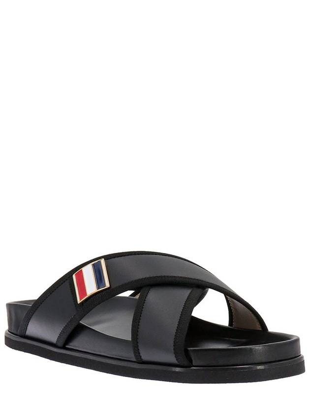 Vitello Calf Enamel Criss Cross Loafer Sandals Black - THOM BROWNE - BALAAN 2