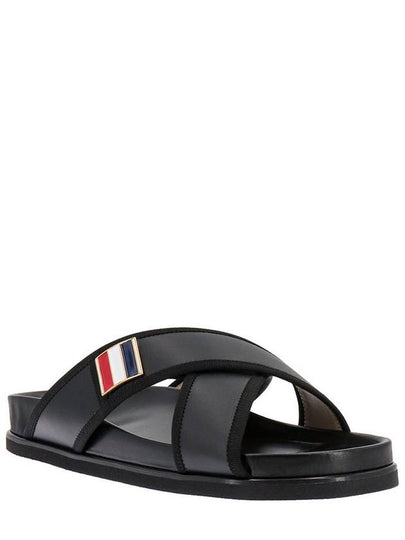 Vitello Calf Enamel Criss Cross Loafer Sandals Black - THOM BROWNE - BALAAN 2