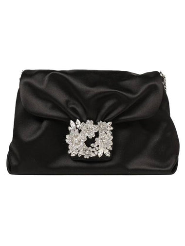 Satin RV Bouquet Strass Buckle Drape Mini Shoulder Bag Black - ROGER VIVIER - BALAAN 1