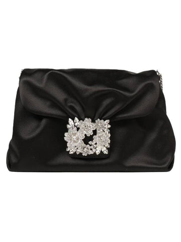 Efflorescence Satin Mini Clutch Shoulder Bag Black - ROGER VIVIER - BALAAN 1