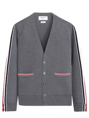 Side Intarsia RWB Trim Milanese Stitch Merino Wool Cardigan Men - THOM BROWNE - BALAAN 1