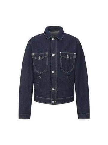 Back logo patch trucker jacket denim indigo PFC65DV3019EI - KENZO - BALAAN 1