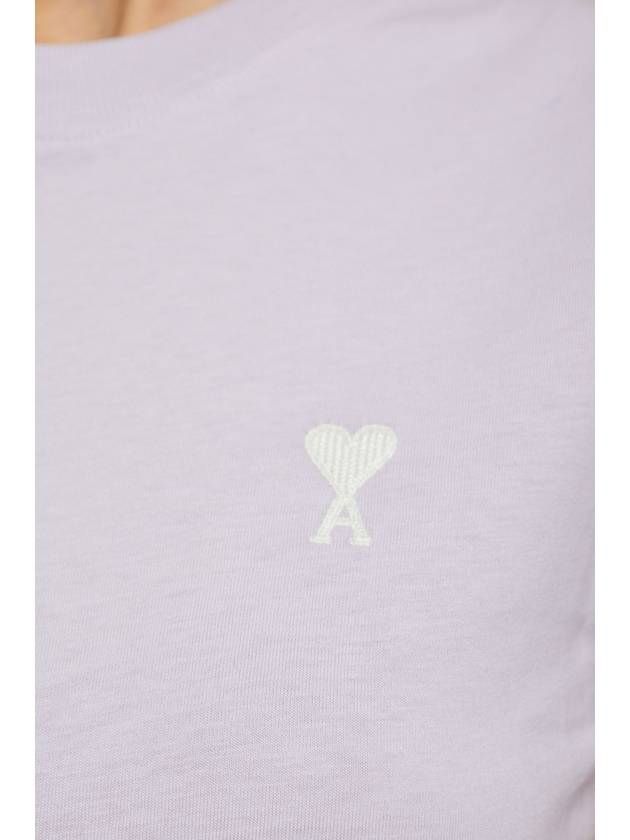 Cropped Cotton Short Sleeve T-Shirt Lilac - AMI - BALAAN 3