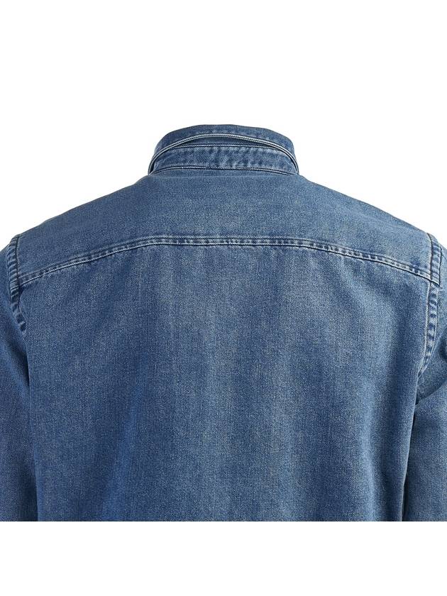 Button Down Denim Long Sleeve Shirt Blue - AMI - BALAAN 7