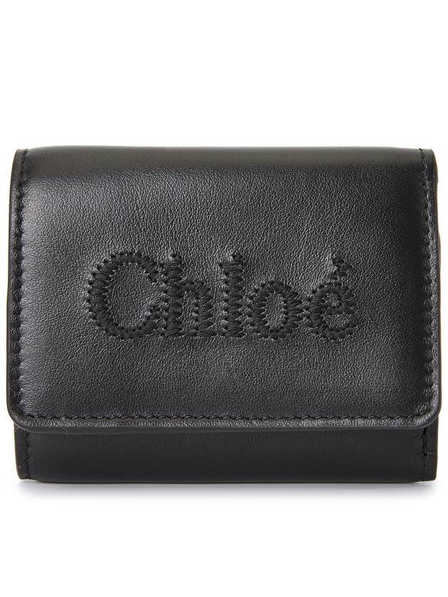 Embroidered Logo Leather Half Wallet Black - CHLOE - BALAAN 1