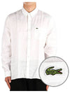 Logo Patch Linen Long Sleeve Shirt White - LACOSTE - BALAAN 2