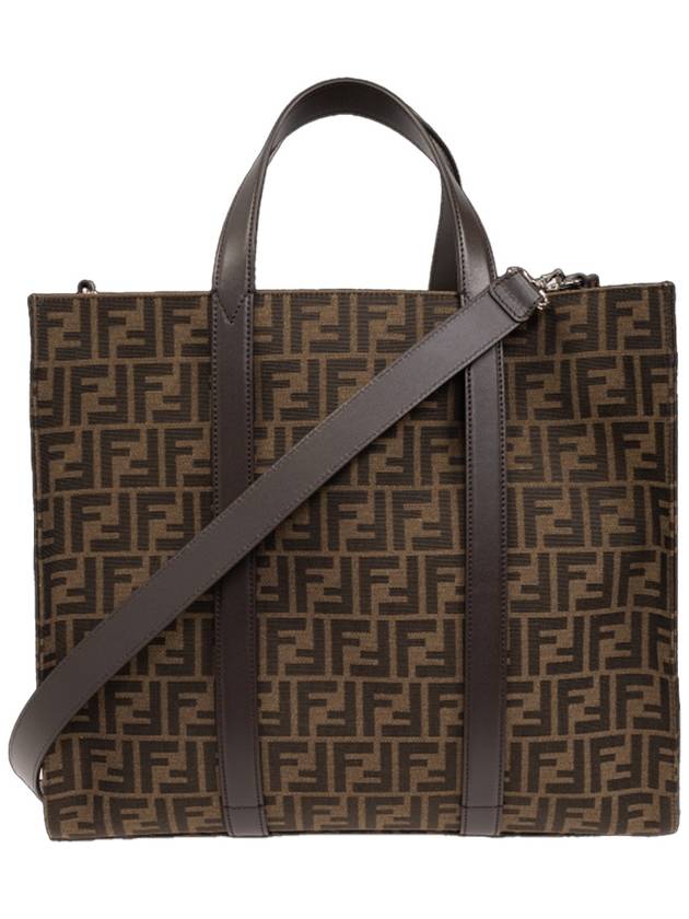 FF Jacquard Fabric Shopper Tote Bag Brown - FENDI - BALAAN 3