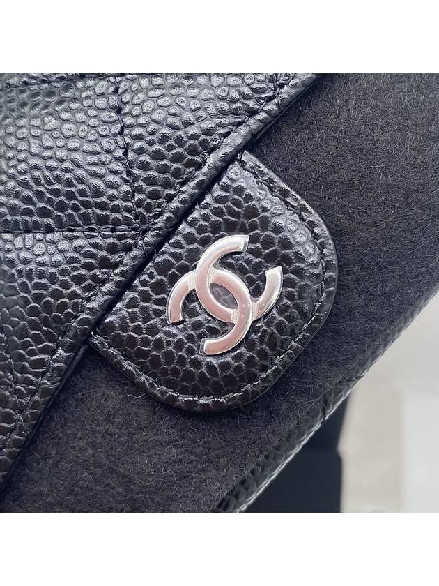 Classic Silver Logo Quilted Caviar Card Wallet Black - CHANEL - BALAAN 5