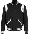 Teddy Bomber Jacket in Wool Black White - SAINT LAURENT - BALAAN 2