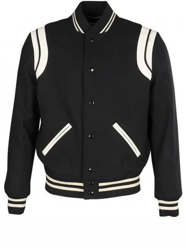 Teddy Bomber Jacket in Wool Black White - SAINT LAURENT - BALAAN 2