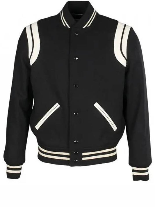 Teddy Bomber Jacket in Wool Black White - SAINT LAURENT - BALAAN 2