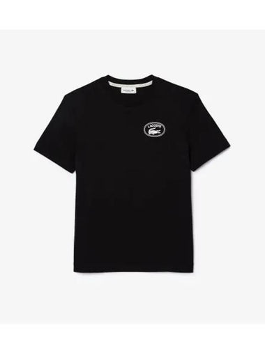 Women s Signature Print Short Sleeve T Shirt Black - LACOSTE - BALAAN 1