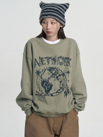 Graphic Earth Network Sweatshirt Light Khaki - MOO - BALAAN 1