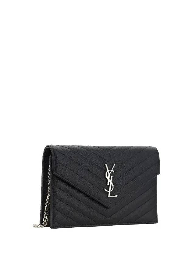 Cassandre Envelope Chain Shoulder Bag In Grain De Poudre Leather Noir - SAINT LAURENT - BALAAN 5