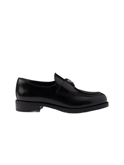 Triangle Logo Brush Leather Loafers Black - PRADA - BALAAN 2